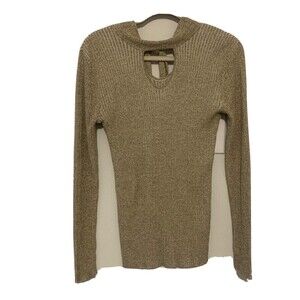 Belldini Womens Size Medium Gold Ribbed Metallic Lurex Sweater Top Blouse